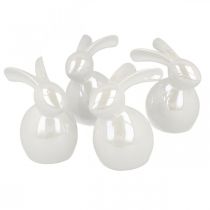 Lapin décoratif, décoration de Pâques, lapin de Pâques en céramique blanc, nacre H9,5cm 4pcs