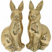 Article Lapin décoratif doré assis, lapin à décorer, paire de lapins de Pâques, H16,5cm 2pcs