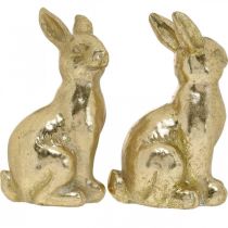 Article Lapin décoratif doré assis, lapin à décorer, paire de lapins de Pâques, H16,5cm 2pcs