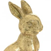 Lapin doré décoration assis aspect antique Lapin de Pâques H12,5cm 2pcs