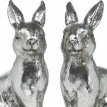 Article Lapin décoratif assis Décoration de Pâques argent vintage H17cm 2 pcs
