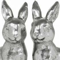 Article Lapin décoratif assis décoration de Pâques argent vintage H13cm 2 pcs