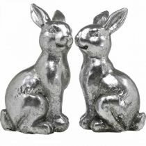 Article Lapin décoratif assis décoration de Pâques argent vintage H13cm 2 pcs