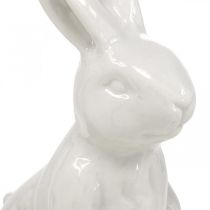 Lapin de Pâques en céramique blanc assis Décoration de Pâques H14,5cm 3pcs