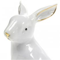 Article Lapin de Pâques blanc-doré, décoration printanière, figurine en céramique blanche, dorée H13cm 2pcs