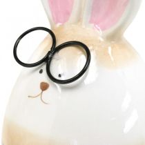 Lapins de Pâques en céramique avec verres, décoration de Pâques paire de lapins H19cm 2pcs