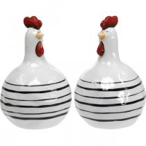 Article Poulet décoratif en céramique rayé noir et blanc Pâques H17cm 2pcs