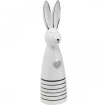 Article Cône Lapin Céramique Blanc Rayures Coeur Noir H30cm