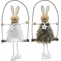 Lapin sur balançoire Décoration de fenêtre lapin de Pâques Pâques H26cm lot de 2