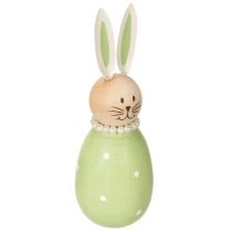 Article Figurines décoratives de lapins en bois pastel, lapins de Pâques avec collier de perles, 14,5 x 5 cm, lot de 3