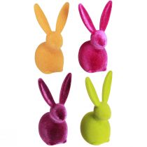 Article Petits lapins de Pâques assis, floqués de couleurs vives, 13 cm, lot de 8.