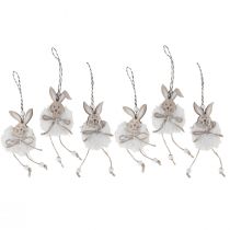 Article Lapins lapins décoratifs en bois à suspendre blanc naturel 5cm×12cm 6pcs