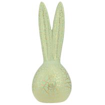 Article Tête de lapin décorative en céramique vert menthe et or effet craquelé H28 cm