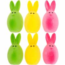 Article Mélange d'œufs de Pâques avec oreilles, œufs de lapin floqués, décorations de Pâques colorées 6 pcs