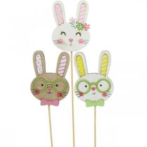 Article Décoration drôle de lapin de Pâques tête de lapin sur bâton décoration florale 7cm 12pcs