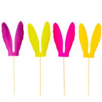 Article Décoration de Pâques oreilles de lapin floquées sur bâtonnet, 31 cm, lot de 4