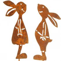 Article Décoration de jardin lapin rouille bouchon décoratif Pâques 8×16cm 2pcs (1paire)