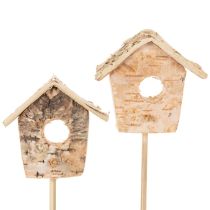 Article Décorations mini nichoirs en bois de bouleau 5cm avec tige – Lot de 4