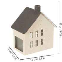 Article Lanterne Maison en Métal Gris et Beige 16 cm