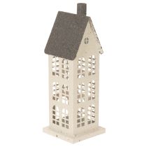 Article Maison décorative en métal avec fenêtres et cheminée 28 cm beige et gris