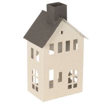 Article Maison décorative en métal avec cheminée et fenêtres 24 cm