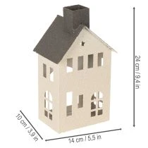 Article Maison décorative en métal avec cheminée et fenêtres 24 cm