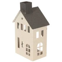 Article Maison décorative en métal avec cheminée et fenêtres 24 cm