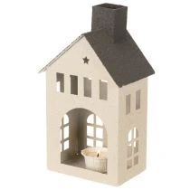 Article Maison décorative en métal avec cheminée et fenêtres 24 cm