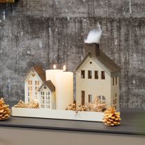 Article Maison décorative en métal avec cheminée et fenêtres 24 cm