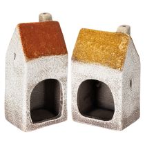Article Maison décorative en céramique avec cheminée, photophore pour bougie chauffe-plat, automne et hiver, 13 cm, lot de 2.