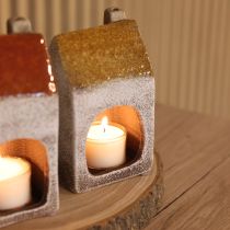 Article Lot de 2 maisons photophores en céramique avec cheminée – Décoration automne et hiver 13 cm