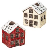 Article Bougeoir en céramique, maison décorative enneigée pour décoration de table, 7 cm, lot de 2