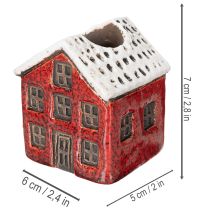 Article Bougeoir en céramique, maison décorative enneigée pour décoration de table, 7 cm, lot de 2
