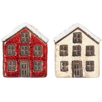 Article Bougeoir en céramique, maison décorative enneigée pour décoration de table, 7 cm, lot de 2