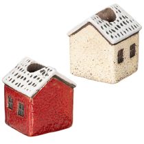 Article Bougeoir en céramique, maison décorative enneigée pour décoration de table, 7 cm, lot de 2