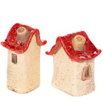 Article Ensemble de décorations en céramique représentant de petites maisons à toit rouge de 8 cm (2 pièces).