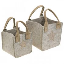 Jardinière décorative en feutre décoration de Noël beige 20/16cm lot de 2