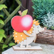 Figurine d&#39;automne, hérisson avec pomme et champignon, décoration bois orange/rouge H24/23,5cm lot de 2