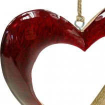 Coeur en bois, coeur déco à suspendre, coeur déco rouge H15cm