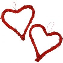 Coeur en raphia à suspendre rouge 15cm 8pcs