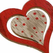 Coeur rouge, blanc, bois naturel assorti 4,5x4,5cm 24pcs