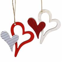 Pendentif coeur en bois rouge, blanc 8cm 24pcs