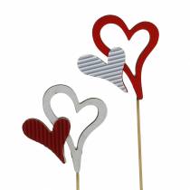 Article Clous coeur en bois rouge, blanc 38cm 12pcs