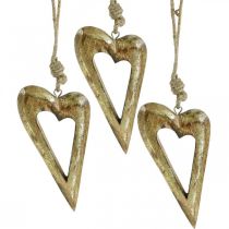 Déco coeur, bois de manguier effet doré, décoration bois à accrocher 13,5cm × 7cm 4pcs