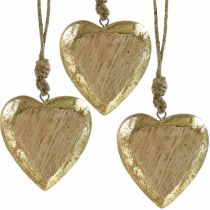 Coeurs à accrocher, bois de manguier, décoration bois effet doré 8.5cm × 8cm 6pcs