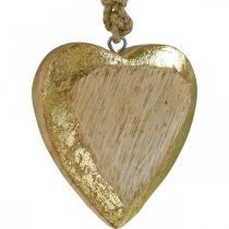 Coeurs à accrocher, bois de manguier, décoration bois effet doré 8.5cm × 8cm 6pcs