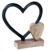 Article Coeur métal coeur bois socle bois de manguier naturel 18x5x19cm