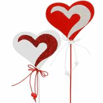 Article Coeur sur bâton rouge, blanc coeur décoratif bouchon décoratif Saint Valentin 16 pièces