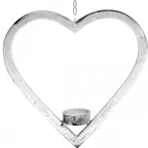 Article Coeur à accrocher, photophore pour l&#39;Avent, décoration mariage métal argenté H24cm