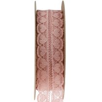 Article Ruban dentelle coeurs ruban décoratif dentelle vieux rose 25mm 15m